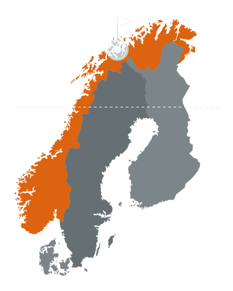 Map of Scandinavia: Davvi Ridge lies north of the Arctic Circle